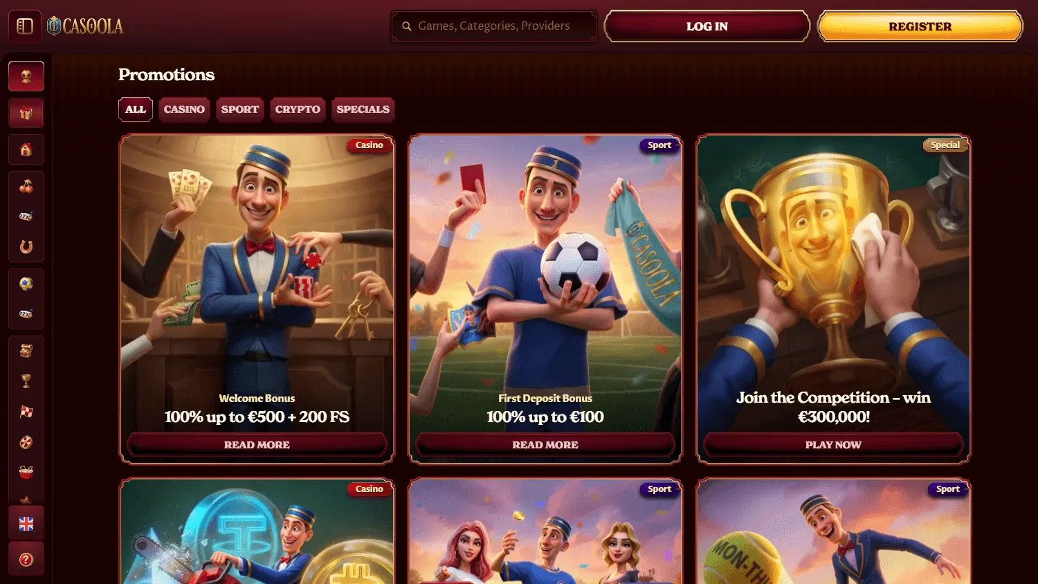 Casoola Casino desktop promotions area with bonus offers